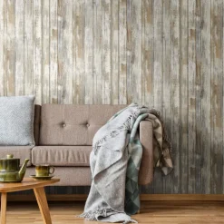 Distressed Wood Peel & Stick Wallpaper - Tan