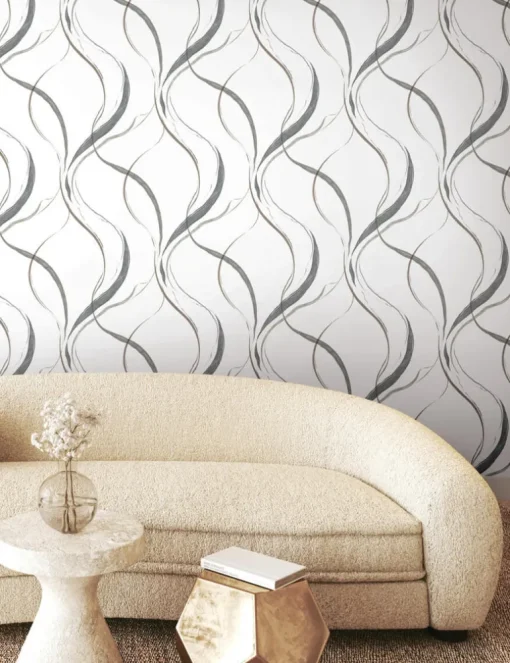 Formations Ink Flow Wallpaper - Black & Cocoa