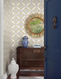 Greenhouse Garden Trellis Wallpaper - Ochre