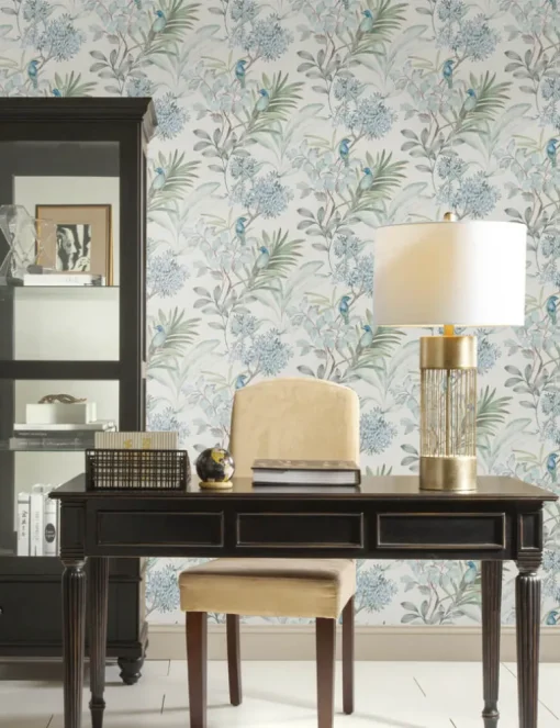 Handpainted Traditionals Handpainted Songbird Wallpaper - Turquoise
