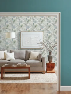 Handpainted Traditionals Handpainted Songbird Wallpaper - Turquoise
