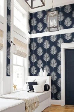Lillian August Maui Palm Peel & Stick Wallpaper - Midnight Blue & White