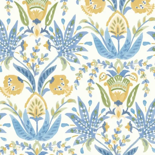 Mediterranean Seaside Jacobean Wallpaper - Blue