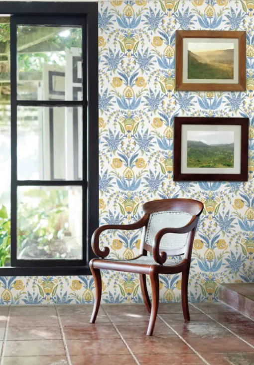 Mediterranean Seaside Jacobean Wallpaper - Blue