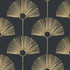 Mitchell Black Bohemian Bungalow Deco Fan Wallpaper - Black & Gold