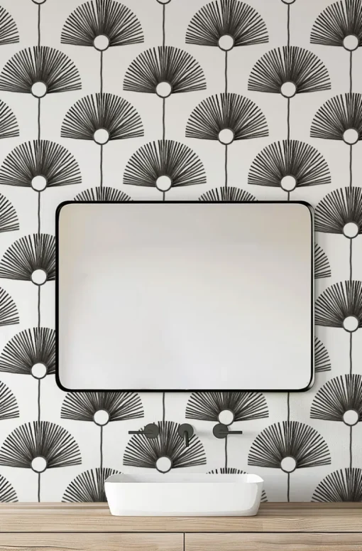 Mitchell Black Bohemian Bungalow Deco Fan Wallpaper - Calligraphy Black