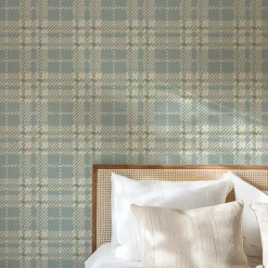 Mitchell Black Co-Ed Clark Plaid Wallpaper - Lake Shore Blue