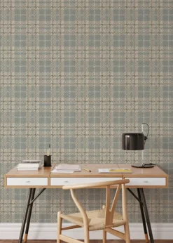 Mitchell Black Co-Ed Clark Plaid Wallpaper - Lake Shore Blue