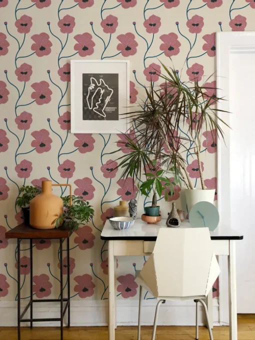 Mitchell Black Natalie Papier Flourish Floral Wallpaper - Fuchsia Linen
