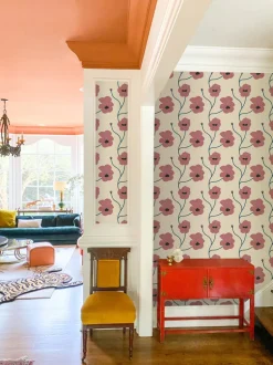 Mitchell Black Natalie Papier Flourish Floral Wallpaper - Fuchsia Linen