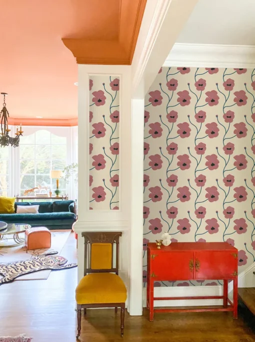Mitchell Black Natalie Papier Flourish Floral Wallpaper - Fuchsia Linen