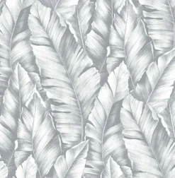 NextWall Baha Banana Leaves Peel & Stick Wallpaper - Gray