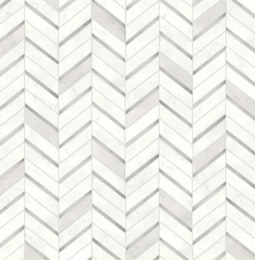NextWall Chevron Marble Tile Peel & Stick Wallpaper - Silver