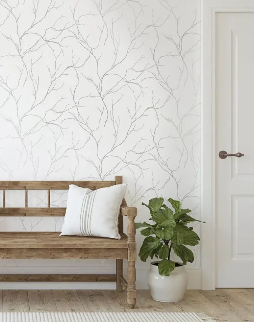NextWall Delicate Branches Peel & Stick Wallpaper - Silver