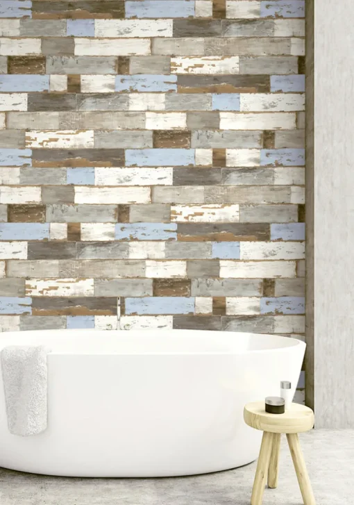 NextWall Farmhouse Shiplap Peel & Stick Wallpaper - Brown & Blue