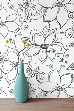 NextWall Linework Floral Peel & Stick Wallpaper - Black & White