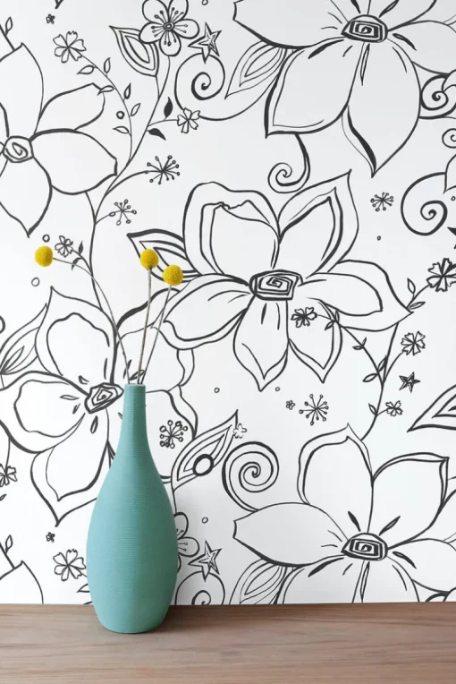 NextWall Linework Floral Peel & Stick Wallpaper - Black & White