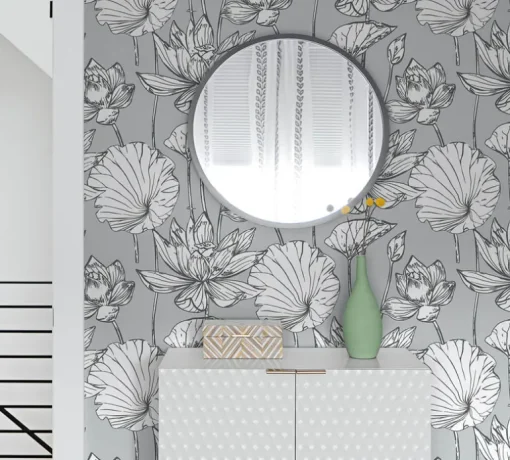 NextWall Lotus Floral Peel & Stick Wallpaper - Gray