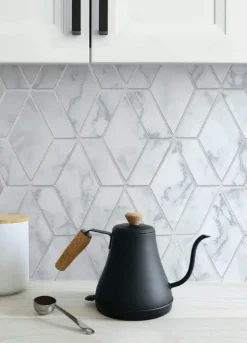NextWall Marble Tile Peel & Stick Wallpaper - Silver