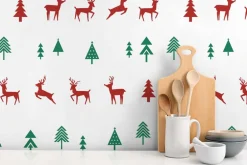 NextWall Run Run Reindeer Holiday Peel & Stick Wallpaper - Red & Green