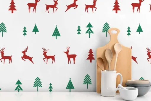 NextWall Run Run Reindeer Holiday Peel & Stick Wallpaper - Red & Green
