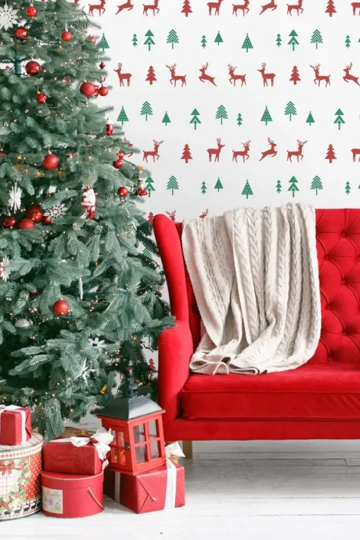 NextWall Run Run Reindeer Holiday Peel & Stick Wallpaper - Red & Green