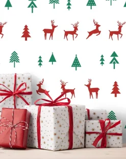 NextWall Run Run Reindeer Holiday Peel & Stick Wallpaper - Red & Green