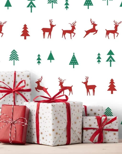 NextWall Run Run Reindeer Holiday Peel & Stick Wallpaper - Red & Green