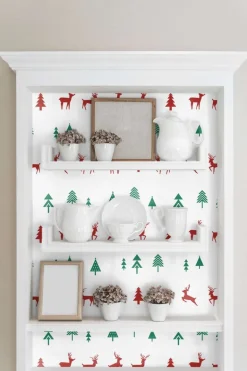 NextWall Run Run Reindeer Holiday Peel & Stick Wallpaper - Red & Green
