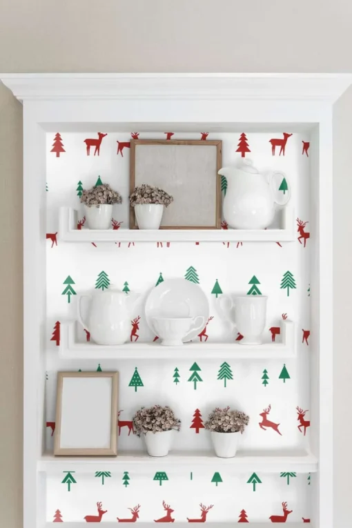 NextWall Run Run Reindeer Holiday Peel & Stick Wallpaper - Red & Green