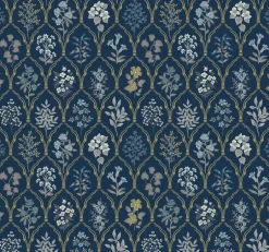 Rifle Paper Co. Hawthorne Wallpaper - Navy & Gold