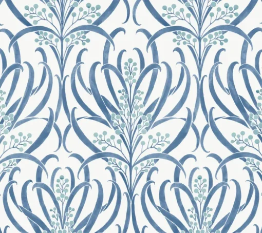 Ronald Redding Arts & Crafts Calluna Wallpaper - White & Blue