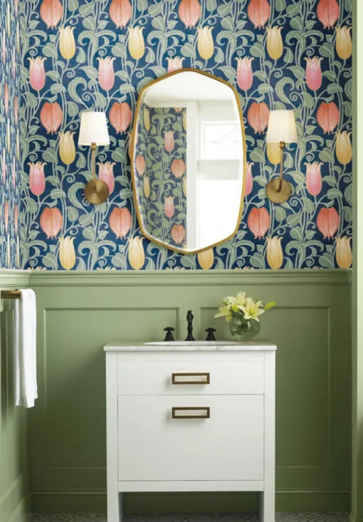 Ronald Redding Arts & Crafts Canterbury Bells Wallpaper - Navy