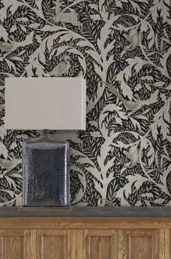 Ronald Redding Arts & Crafts Woodland Tapestry Wallpaper - Black