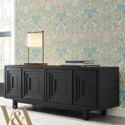 Ronald Redding Arts & Crafts Butterfly Garden Wallpaper - Green & Blue