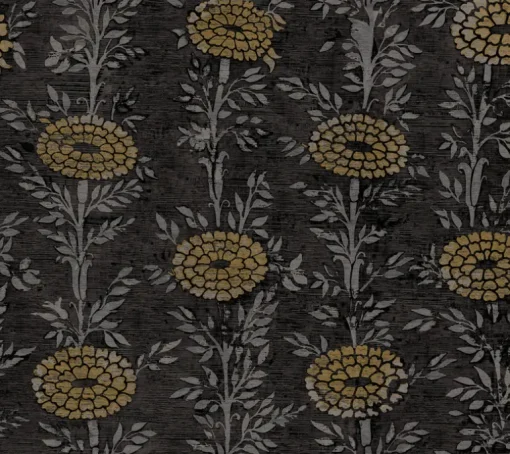 Ronald Redding Tea Garden French Marigold Wallpaper - Black & Gold