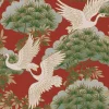 Ronald Redding Tea Garden Sprig & Heron Wallpaper - Red