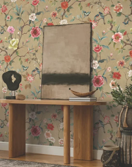 Ronald Redding Tea Garden Kimora's Garden Wallpaper - Linen