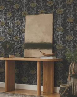 Ronald Redding Tea Garden French Marigold Wallpaper - Black & Gold