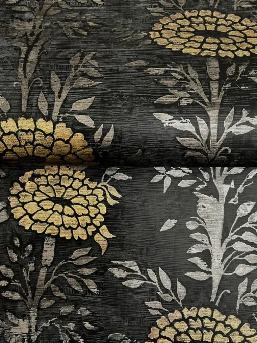 Ronald Redding Tea Garden French Marigold Wallpaper - Black & Gold