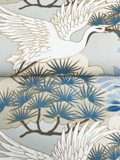 Ronald Redding Tea Garden Sprig & Heron Wallpaper - Light Blue