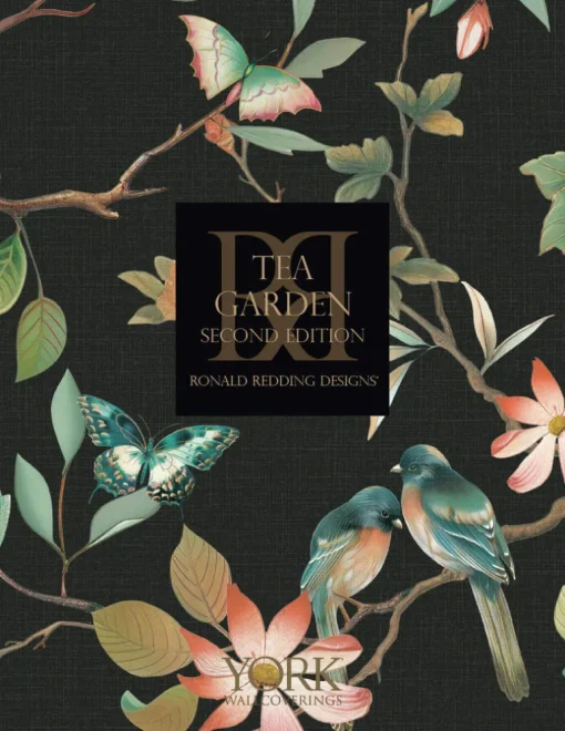 Ronald Redding Tea Garden Sprig & Heron Wallpaper - Red