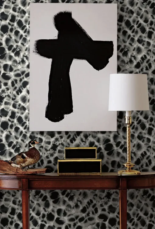 Ronald Redding Traveler Leopard Rosettes Wallpaper - Black & Off White