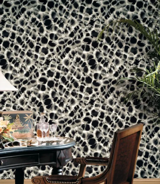 Ronald Redding Traveler Leopard Rosettes Wallpaper - Black & Off White