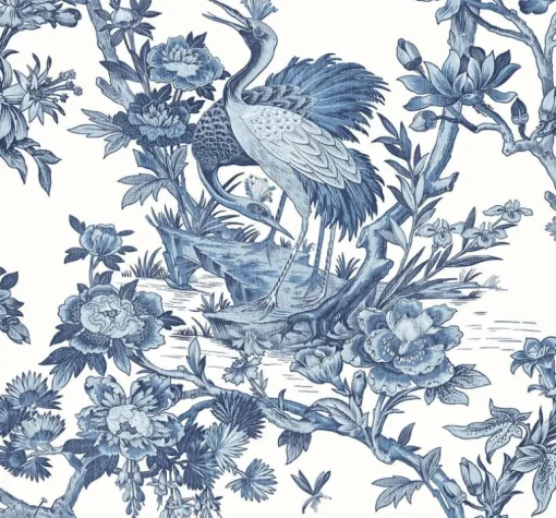 Seabrook DuPont Crane Toile High Performance Wallpaper - French Blue
