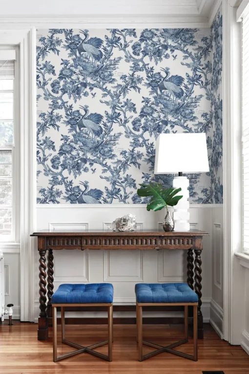 Seabrook DuPont Crane Toile High Performance Wallpaper - French Blue