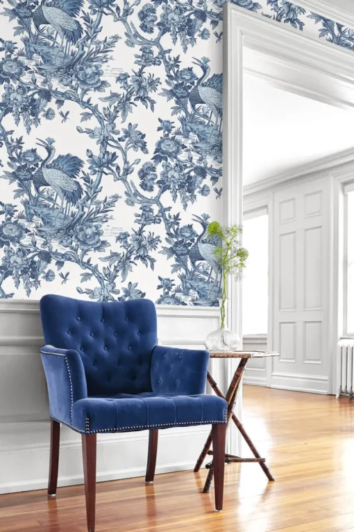 Seabrook DuPont Crane Toile High Performance Wallpaper - French Blue