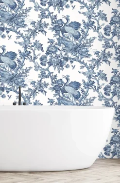 Seabrook DuPont Crane Toile High Performance Wallpaper - French Blue