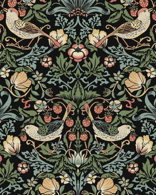 Seabrook Fragaria Garden Wallpaper - Ebony