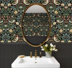 Seabrook Fragaria Garden Wallpaper - Ebony